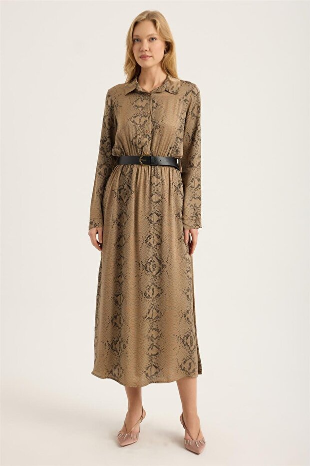 فستان بياقة قميص منقوشة من بيتون - 1