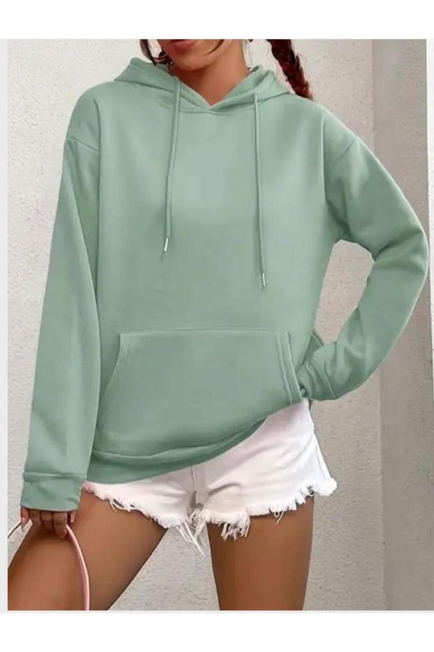 Women's Oversized Kangaroo Pocket Hooded 3-Thread Sweatshirt