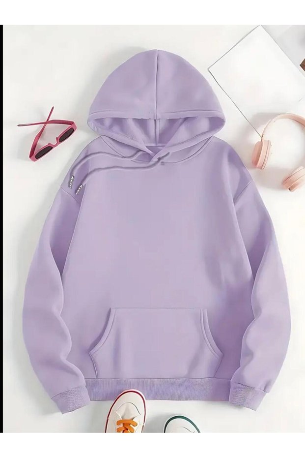 Women's Oversized Kangaroo Pocket Hooded 3-Thread Sweatshirt