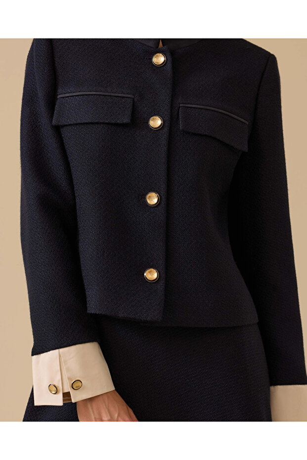 Çift Kumaşlı Düğmeli Ceket - 4