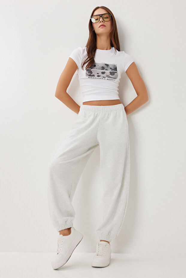 Contrast Stripe Jogger Knitted Sweatpants Lub0301 Gray Melange