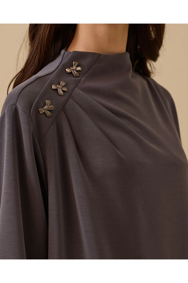 Omuz Aksesuarlı Drapeli Tunik - 5