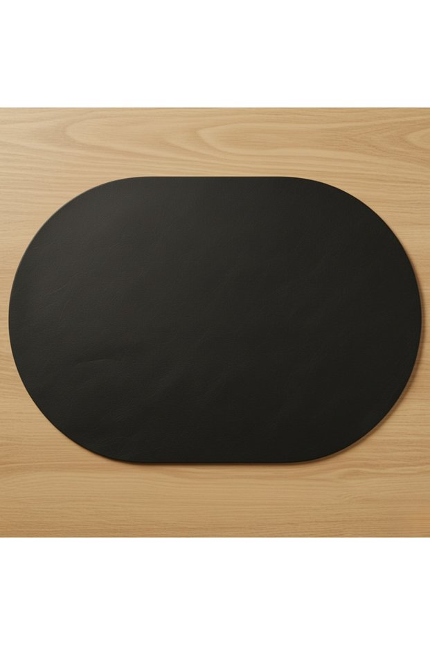 6-Person 12-Piece Black Full Oval Leather American Table Placemat 33X44 cm - Easy to Clean Placemat