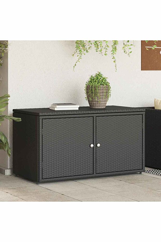 Garden Storage Cabinet Black 110x55x60.5 cm Poly Rattan