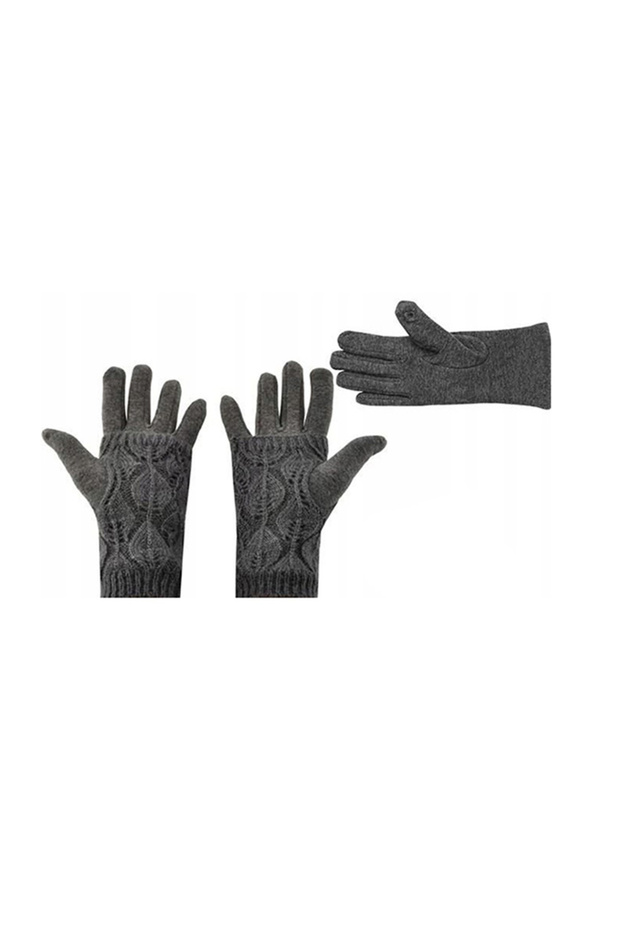 Winter gloves, 2 in 1, Touchscreen function, knitted pattern, grey, universal - 8