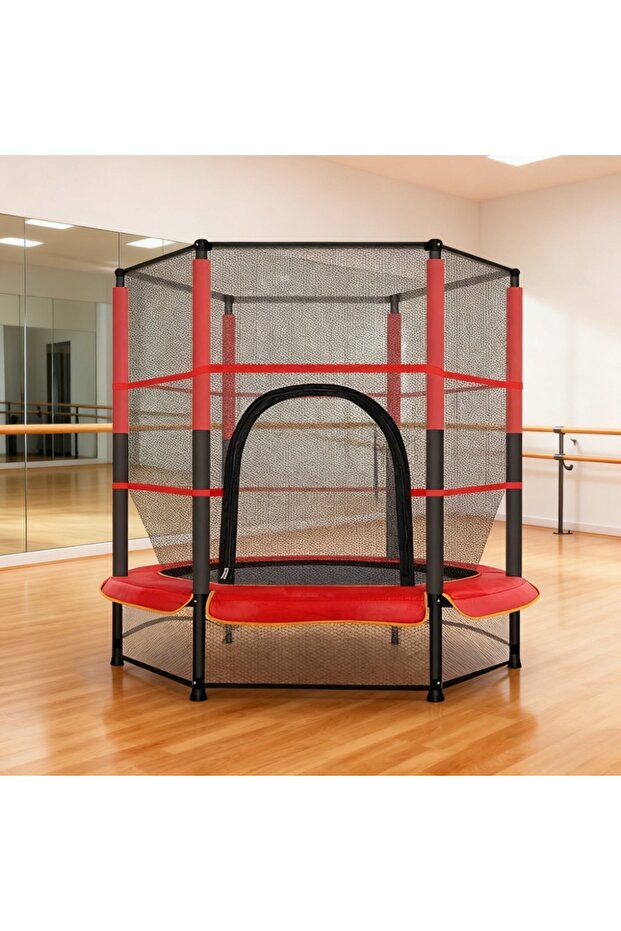 Trampoline, equipped with safety net, spring pads, sturdy steel frame structure, and built-in zipper - 1