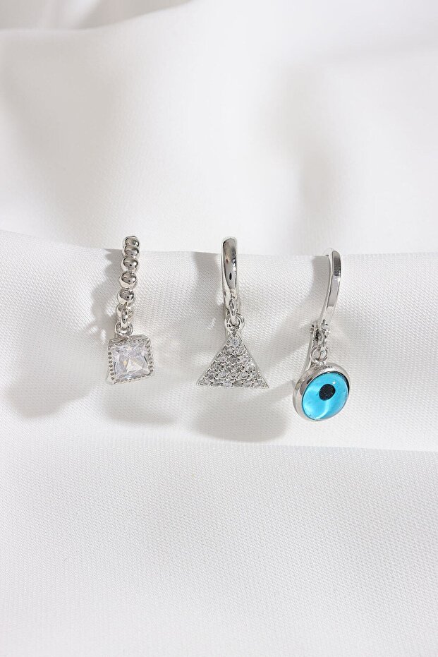 3-Piece Silver Earrings with Charm Figure