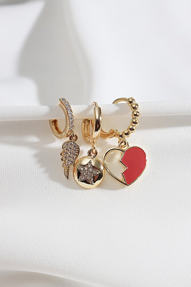 3-Piece Wing Figured Gold Earrings
