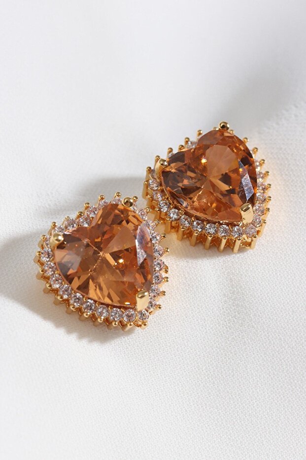 HONEY COLOR STONE GOLD HEART EARRING