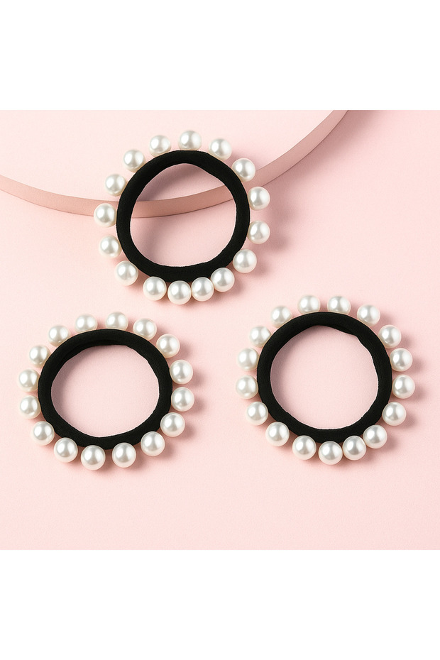10 Pcs Quality White Pearl Towel Elastic Buckle Medium Size Black Women Hair Accessory