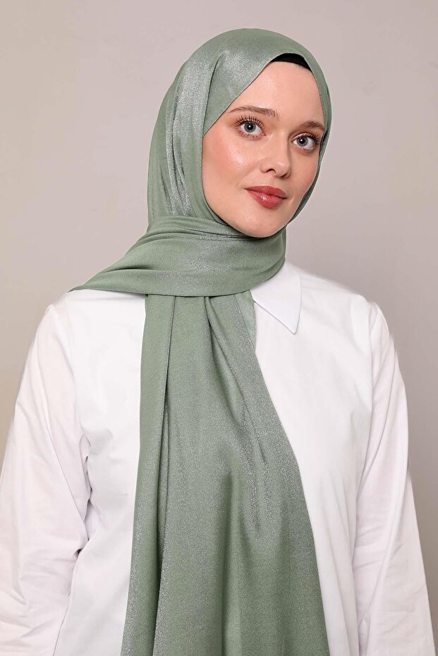 Mint Yeşili Simli Bodrum Şal - 3