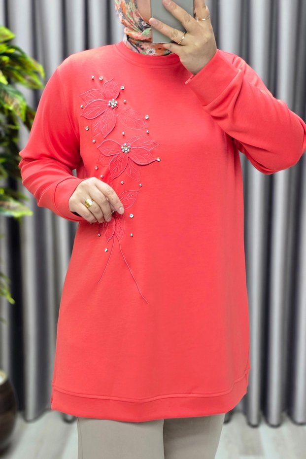 Women's Clothing Plus Size Modal Floral Applique Tunic