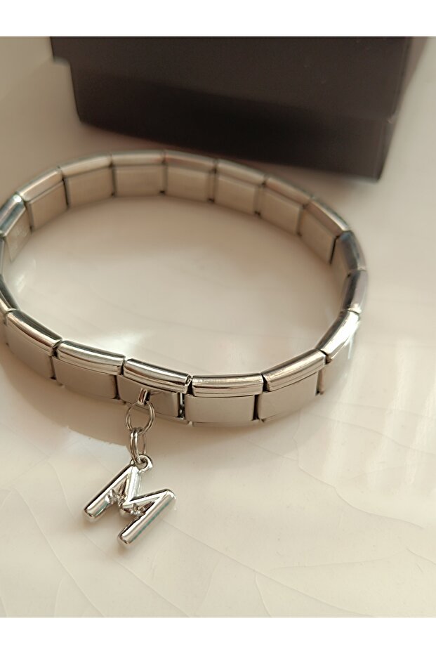 Italian Wristband with a Charm Featuring the Letter m
