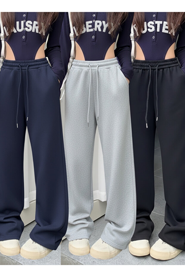 3-Piece Winter Black Gray Navy Wide-Leg Winter Sweatpants Set Plus Size Comfortable Fabric