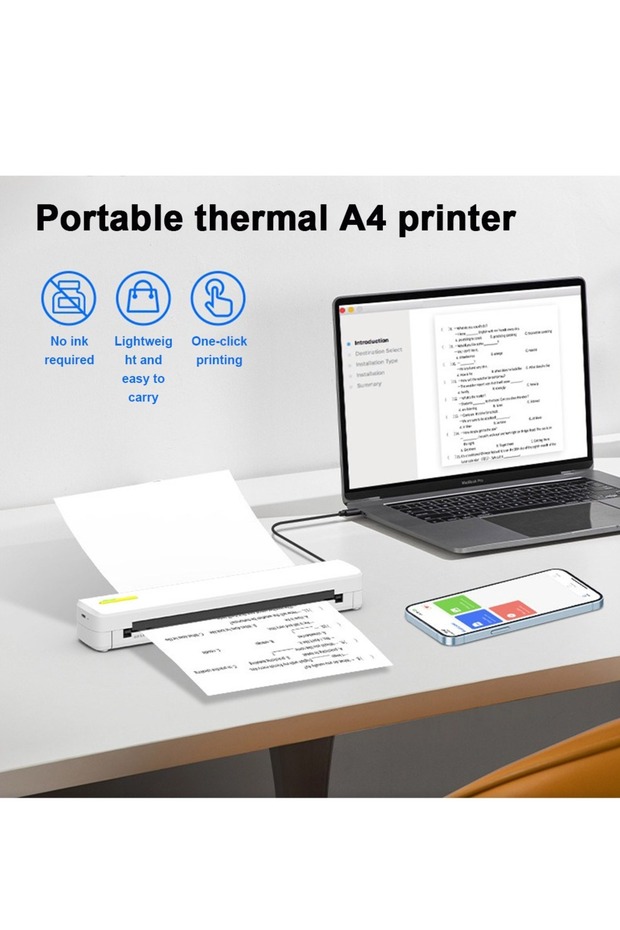A4 Portable Bluetooth Thermal Printer with APP Control - Fast Inkless Printing for Mobile & Computer - 5