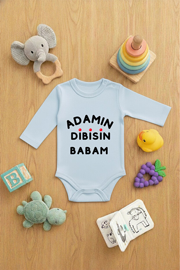 Baby Bodysuit with Snap Fasteners Printed Cute Bodysuit with Writing Adamin Di̇bi̇si̇n Baba Printed