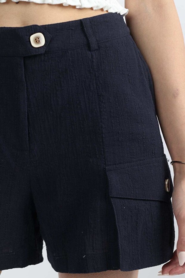 Solid Button-Front Shorts - 3