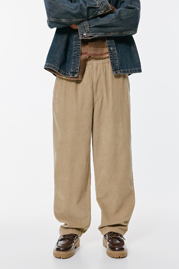 Kordonlu baggy kadife jogger pantolon - 3