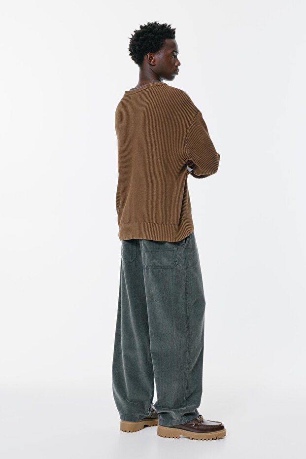 Kordonlu baggy kadife jogger pantolon - 5