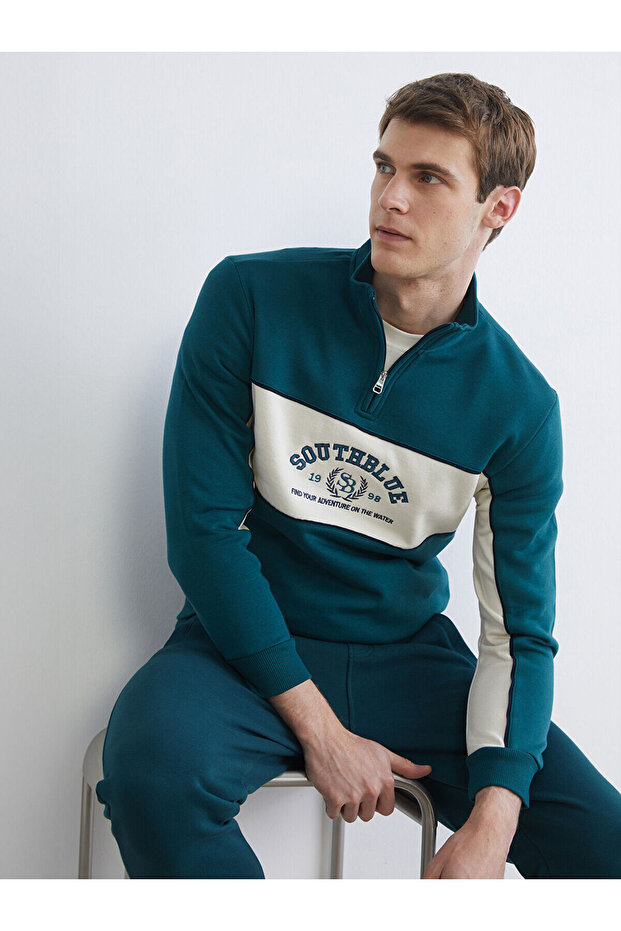 Stand Collar Printed Men's Sweatshirt