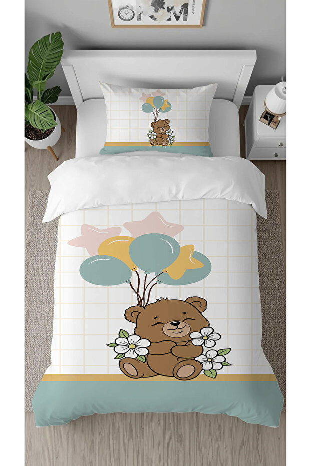 Teddy Bear Toy Balloon Patterned Digital Printed Special Design Children's Bedding Set Without Sheets