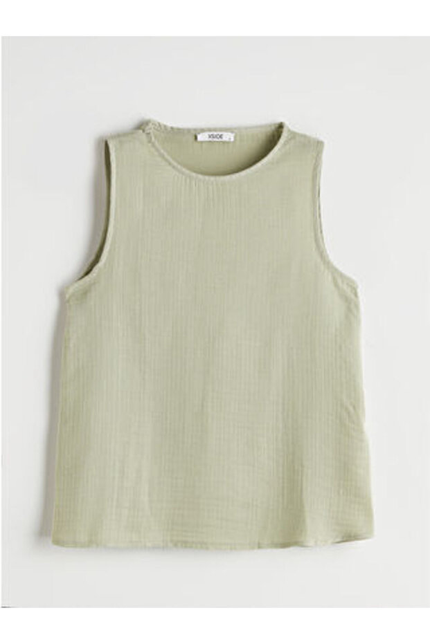 Modanova Sezon Khaki Crew Neck Muslin Blouse