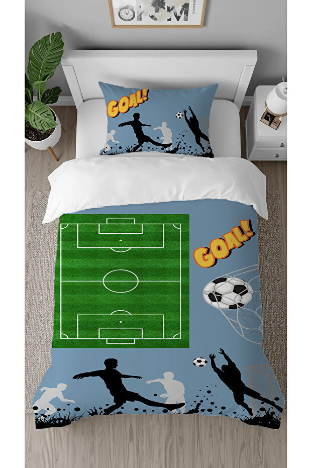 طقم غطاء لحاف للأطفال من Football Field Goal Goal Top Patterned Digital مطبوع مصمم خصيصًا بدون ملاءات