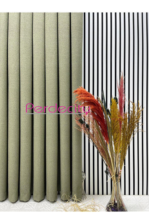 Bohemian Style Linen Gizia Green Background Curtain (Single Panel) Does Not Need Ironing, Heavy Weight, Suitable for Any Room.
