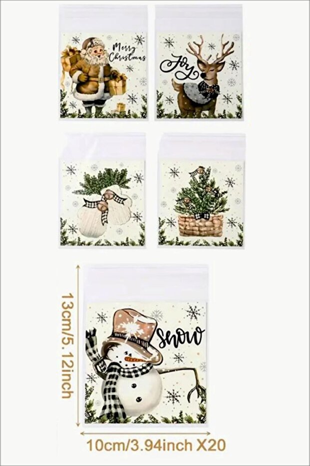 Yılbaşı Desenli Şeffaf Bantlı Poşet 10 Adet (10*10 cm) - 2