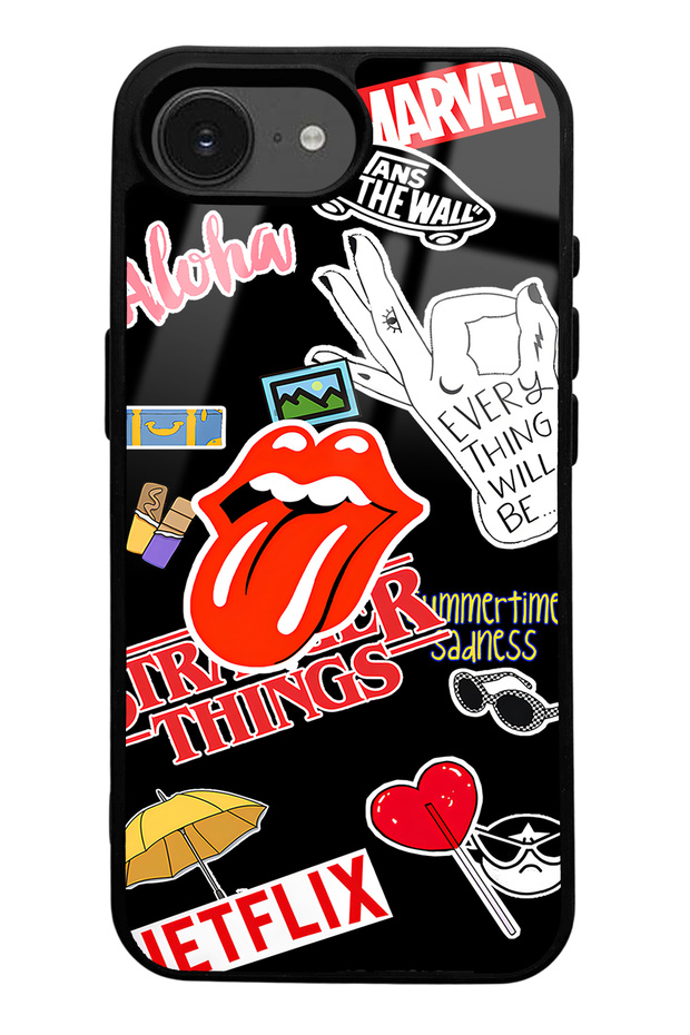 Glossy Phone Case with Sticker Design Compatible with iPhone 16E