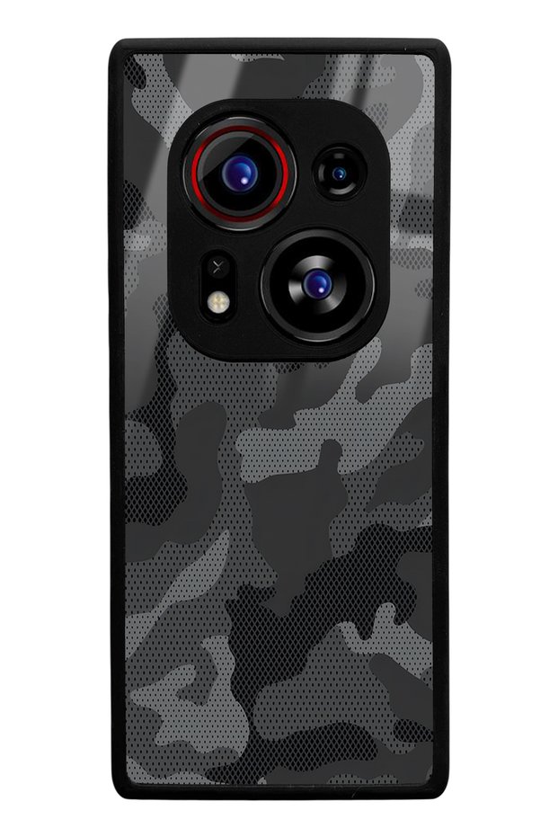 حافظة هاتف لامعة بتصميم مموه أسود متوافقة مع هاتف Tecno Phantom X2 Pro