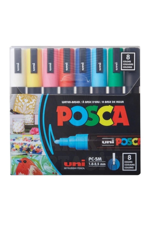 Uniball Posca (1.8-2.5) Water-Based Painting Marker Primary Colors Set of 8 (N) (Uni-Pc-5M)/ 8C Set