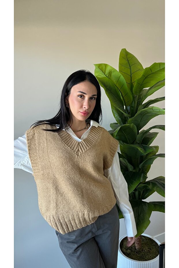 V Yaka Örgü Süveter - 1