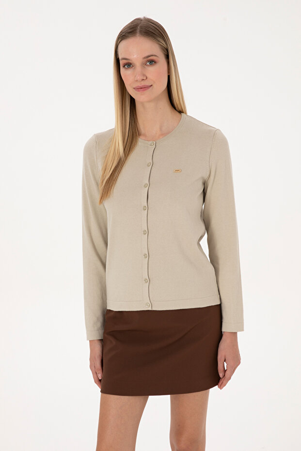 Women's Light Khaki Basic Knitwear Cardigan 50307719-Vr183
