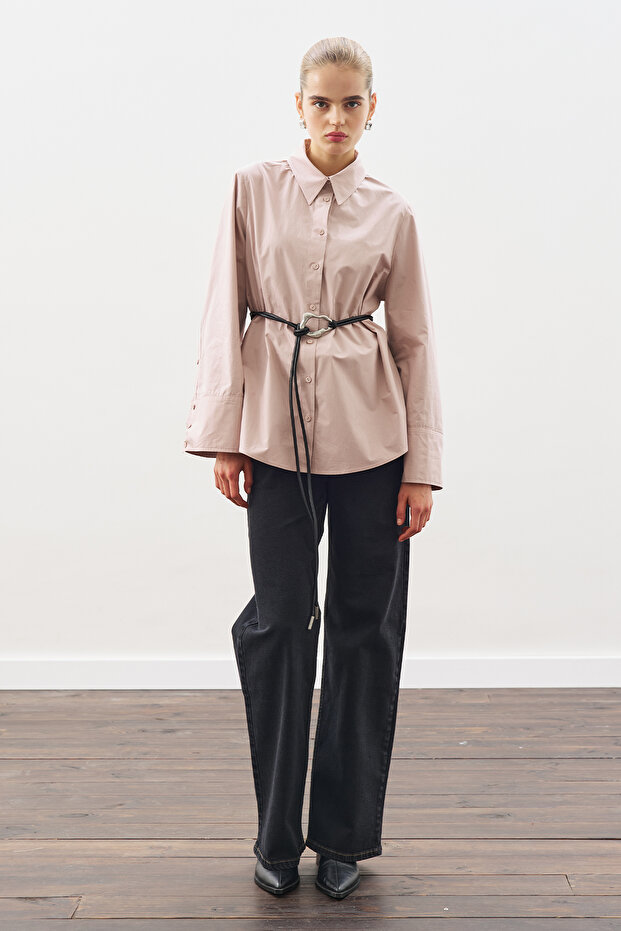 GENİŞ MANŞETLİ KLASİK GÖMLEK SOFT PEMBE - 6