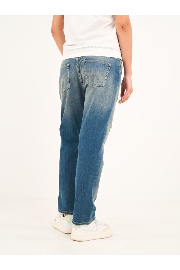 Blugi dama boyfriend cu aspect decolorat - 2