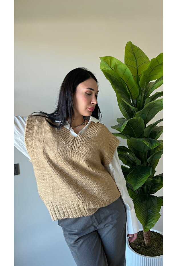 V Yaka Örgü Süveter - 3