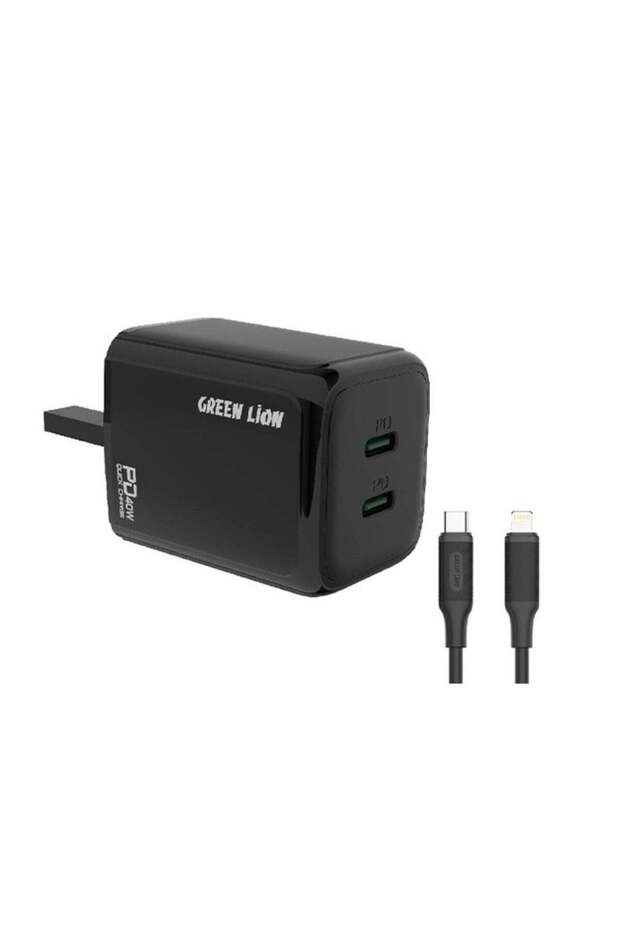Dual PD 40W Wall Charger with USB-C to Lightning Cable - Black