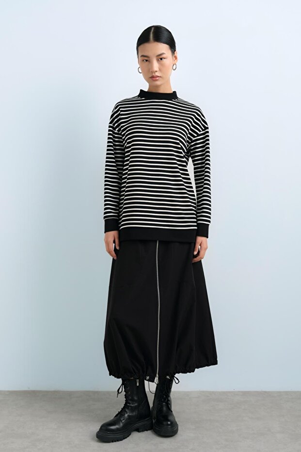 Çizgili Basic Sweat Siyah - 3