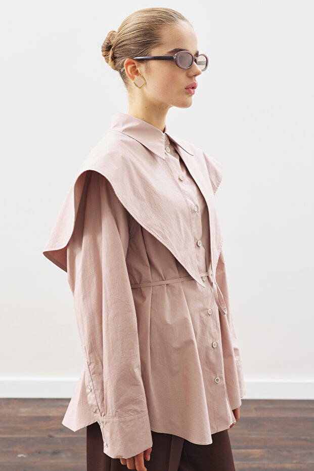 ÜÇGEN FULARLI OVERSIZE GÖMLEK SOFT PEMBE - 3