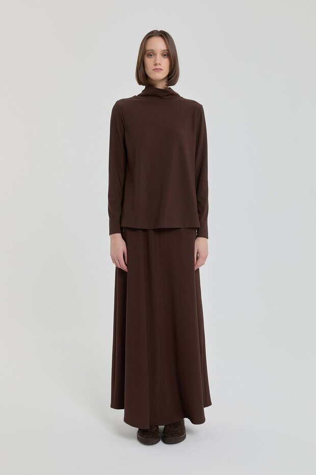 Dik Yaka Basic Örme Bluz Kahve - 3