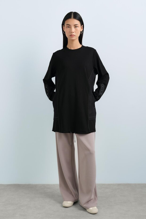 Rahat Kalıp Örme Çelik Sweat Siyah - 5