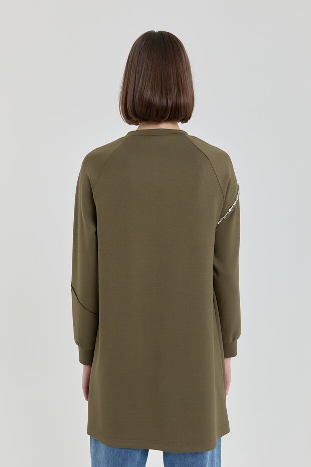 Taş Detaylı Örme Sweat Haki - 4