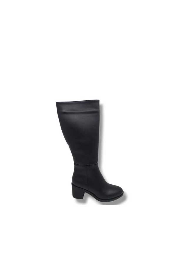 İzlife 760 Women's Black Long Zippered Thick Heeled Boots