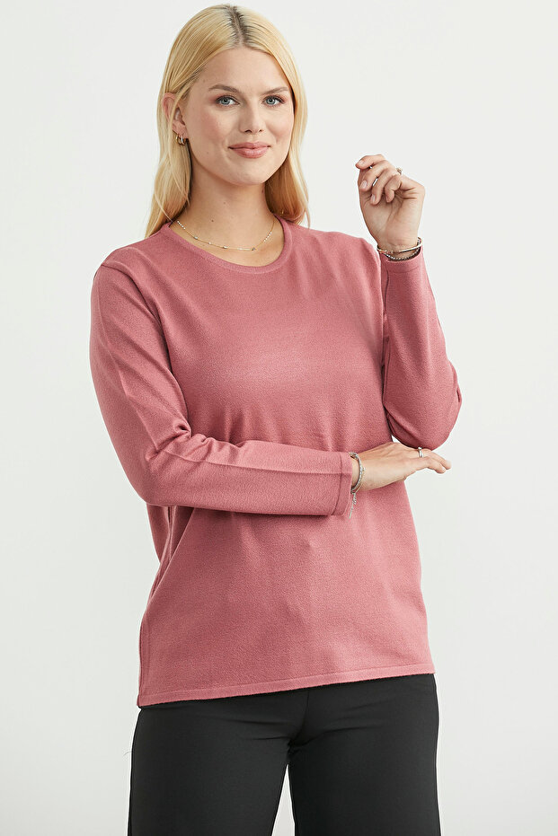 سترة تريكو طويلة بياقة مستديرة - مرجاني - 4