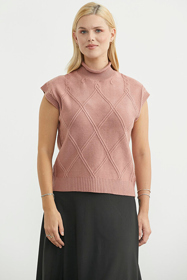 Mock Neck Sleeveless Knitwear Sweater - Rose