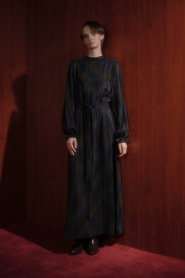 Jakarlı Bambu Elbise Siyah - 1