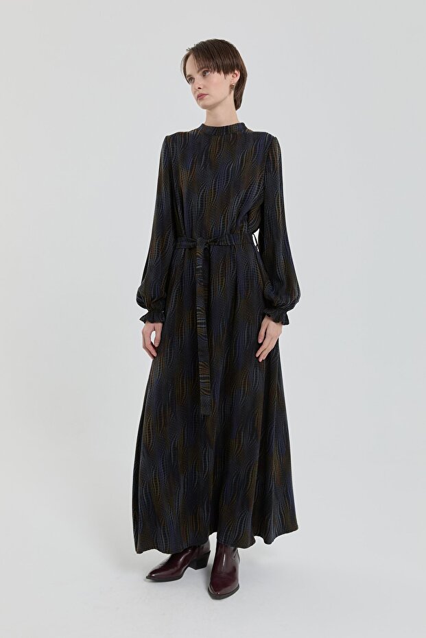 Jakarlı Bambu Elbise Siyah - 4