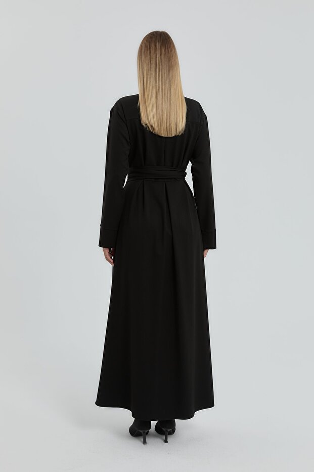 Gömlek Yaka Elbise Siyah - 4