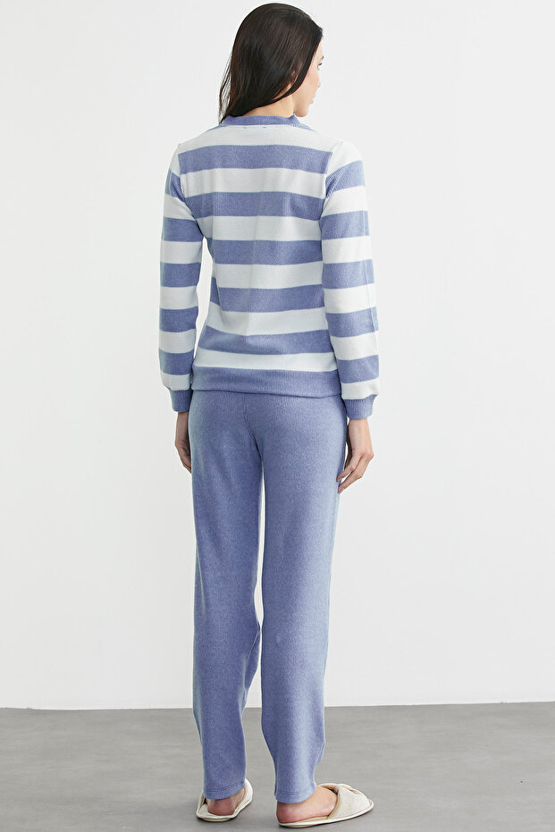 Σετ Πυτζάμες κοτλέ ρίγες - Μπλε - 6